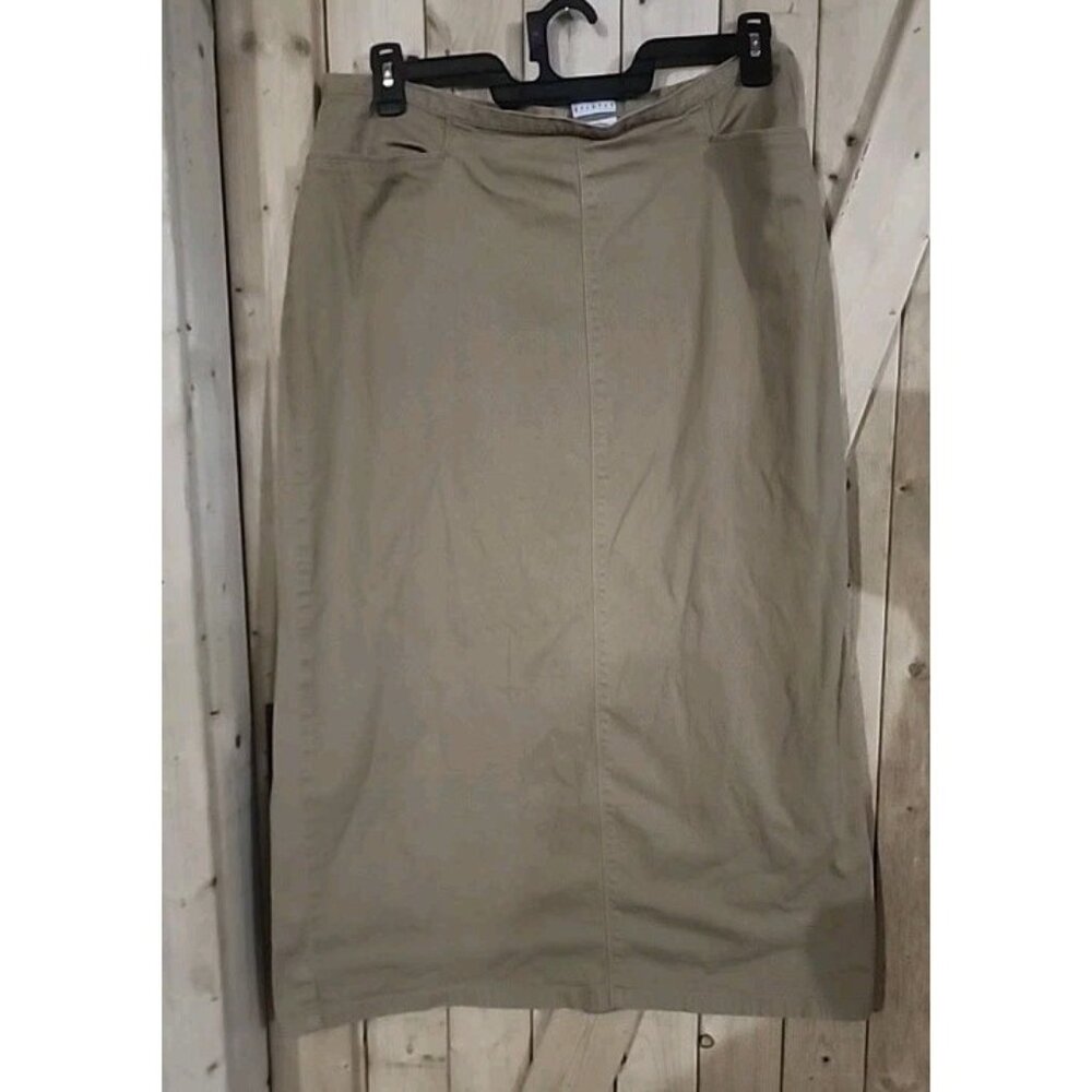 Carolina Blues Plus Khaki Skirt Size 18W Beige Back‎ Slit 97% Cotton 35” Long